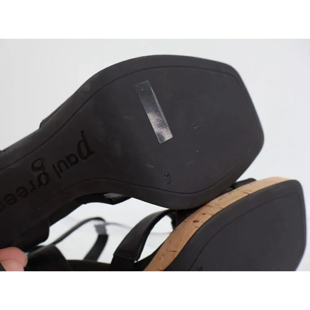 Paul Green Tina Sandals Black Leather Chunky Heel Slingback Strappy UK 5.5 US 8